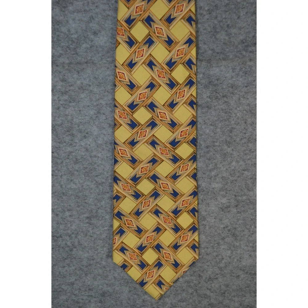 Burberrys of London Designer Neck Tie Mens Blue Yellow‎ Geometric Pure Silk